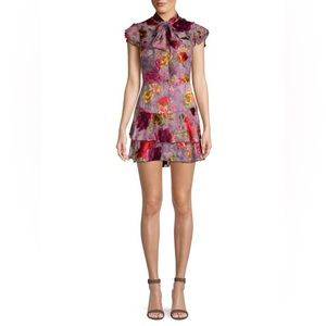 ALICE + OLIVIA
Lashay Tie-Neck Ruffle Chiffon Mini Dress